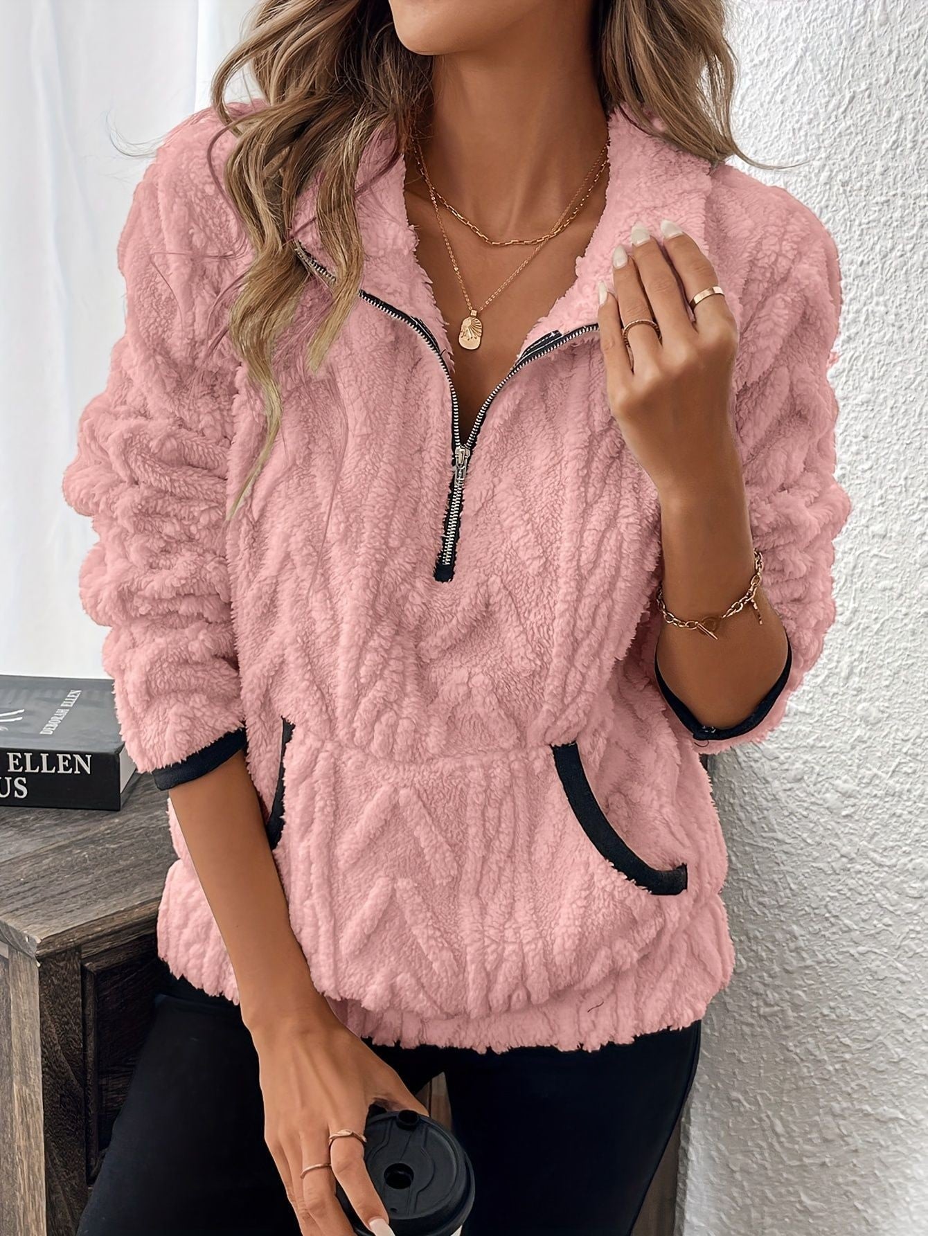 Pull en polaire pour femmes au design tricot moderne avec fermeture éclair Chic und Stil