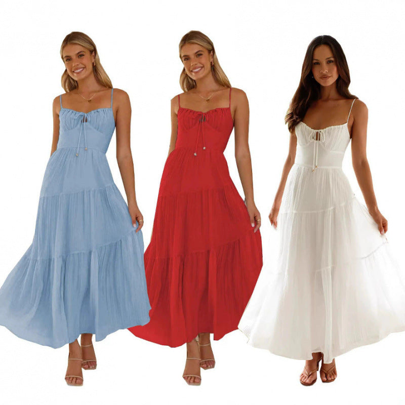 Robe maxi à étapes pour femmes avec bretelles spaghetti réglables Chic und Stil
