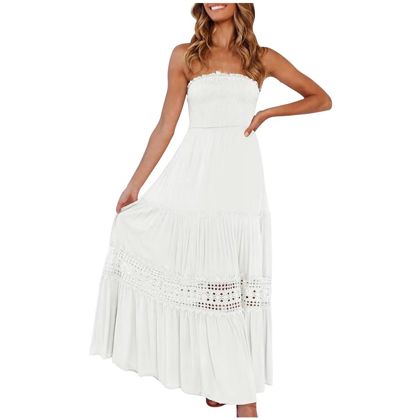 Robe maxi bohème sans bretelles Chic und Stil