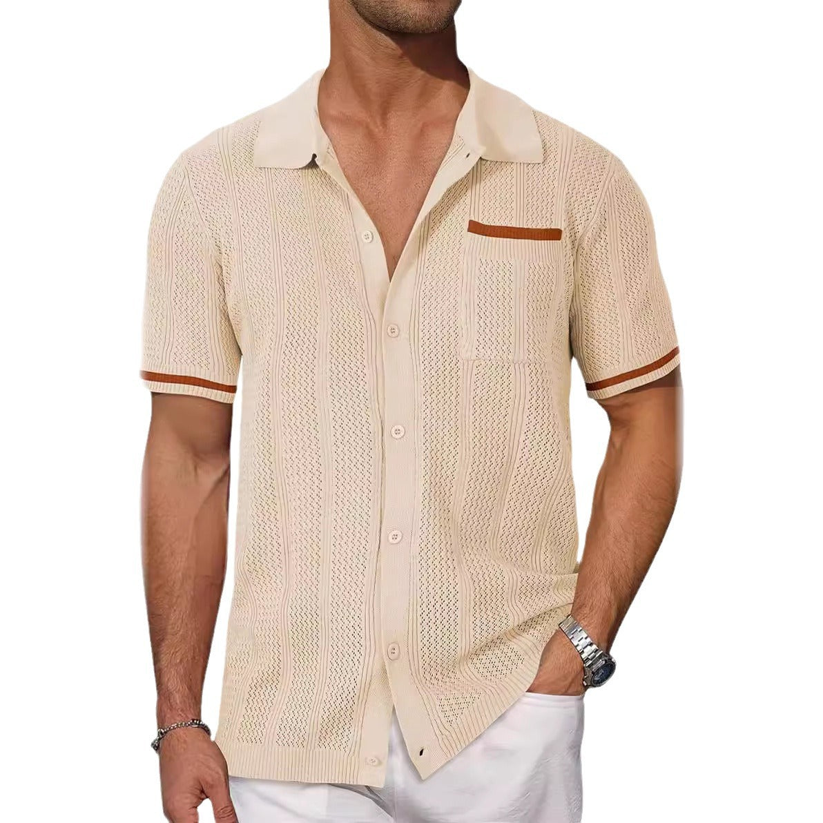 Chemise à manches courtes respirante pour hommes avec un motif de perforation décoratif Chic und Stil