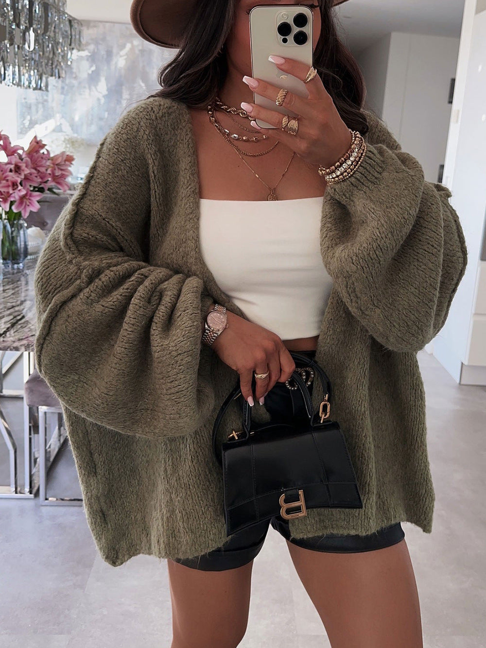 Cardigan tricot décontracté pour femmes avec des manches volumineuses et un matériau doux Chic und Stil