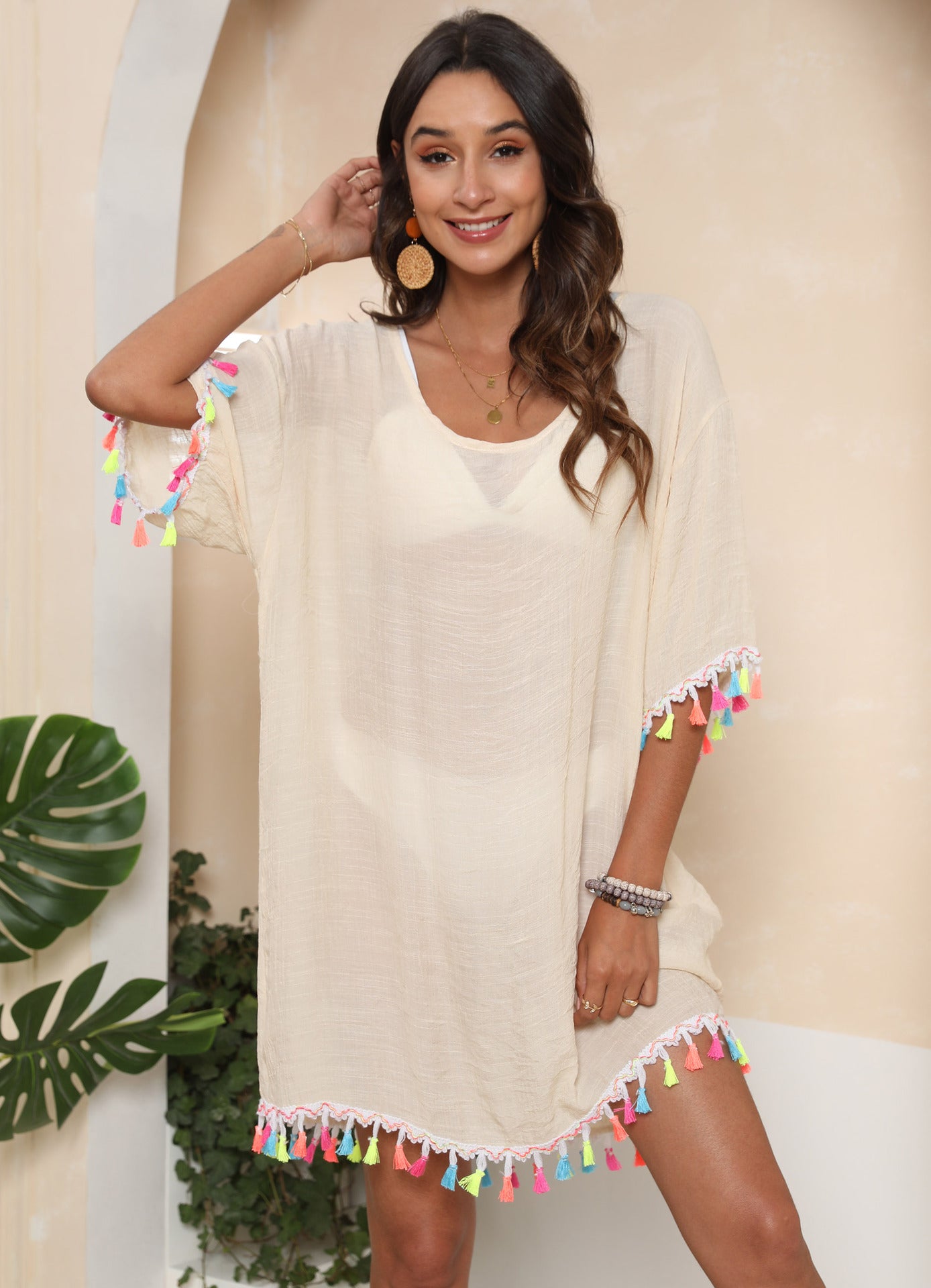 Dames Animé Franges Robe de Plage Chic und Stil