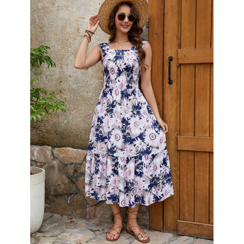 Robe maxi à motif floral avec bretelles épaules pour femmes Chic und Stil