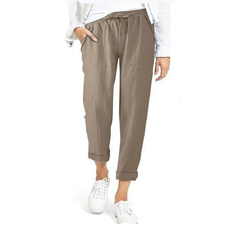 Pantalons en lin détendus pour femmes avec taille élastique et poches pratiques Chic und Stil