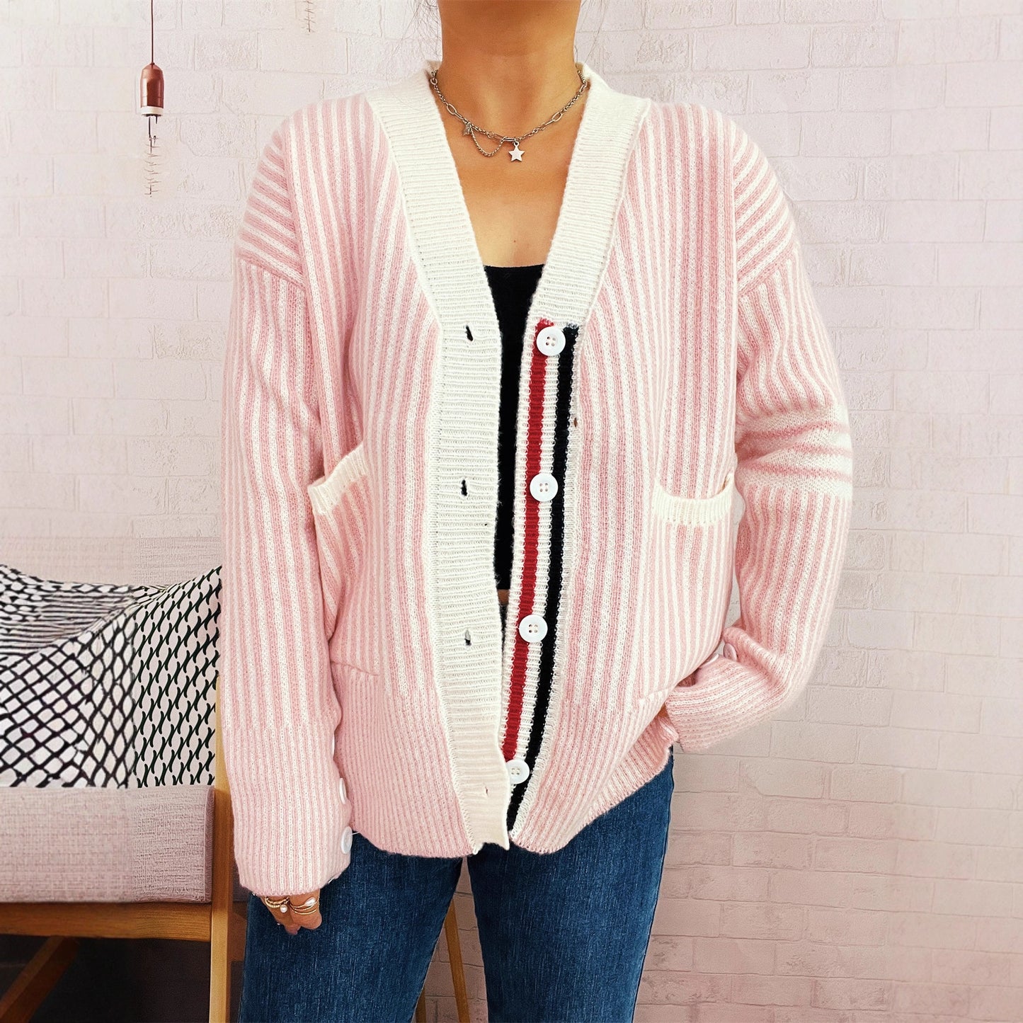 Pull en tricot pour femmes avec motif rayé à la mode Chic und Stil