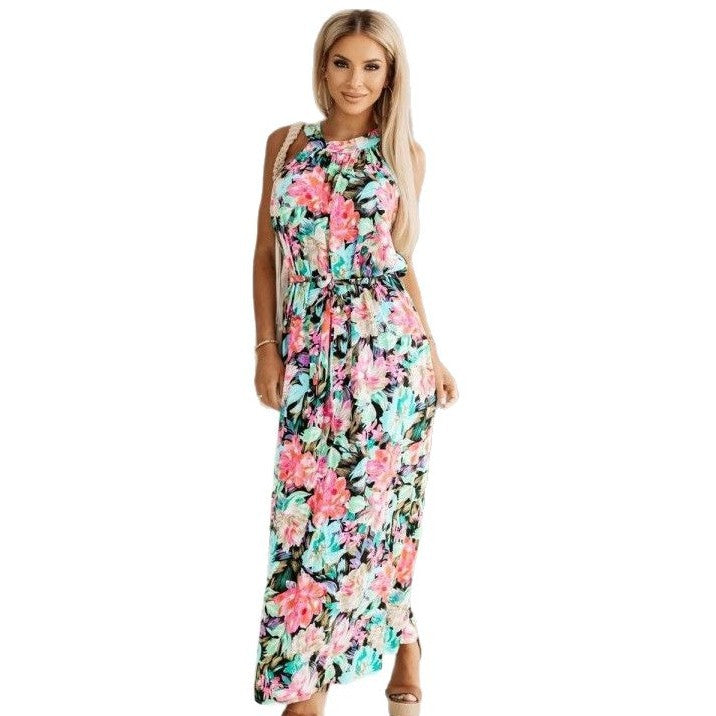 Women's Floral Maxi Dress with Adjustable Tie Belt Chic und Stil