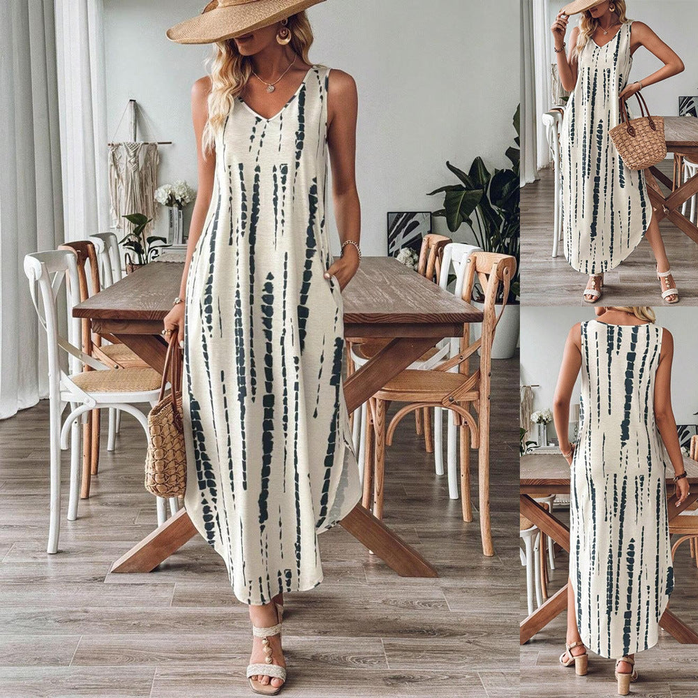 Robe maxi sans manches à décolleté en V pour femmes avec poches Chic und Stil