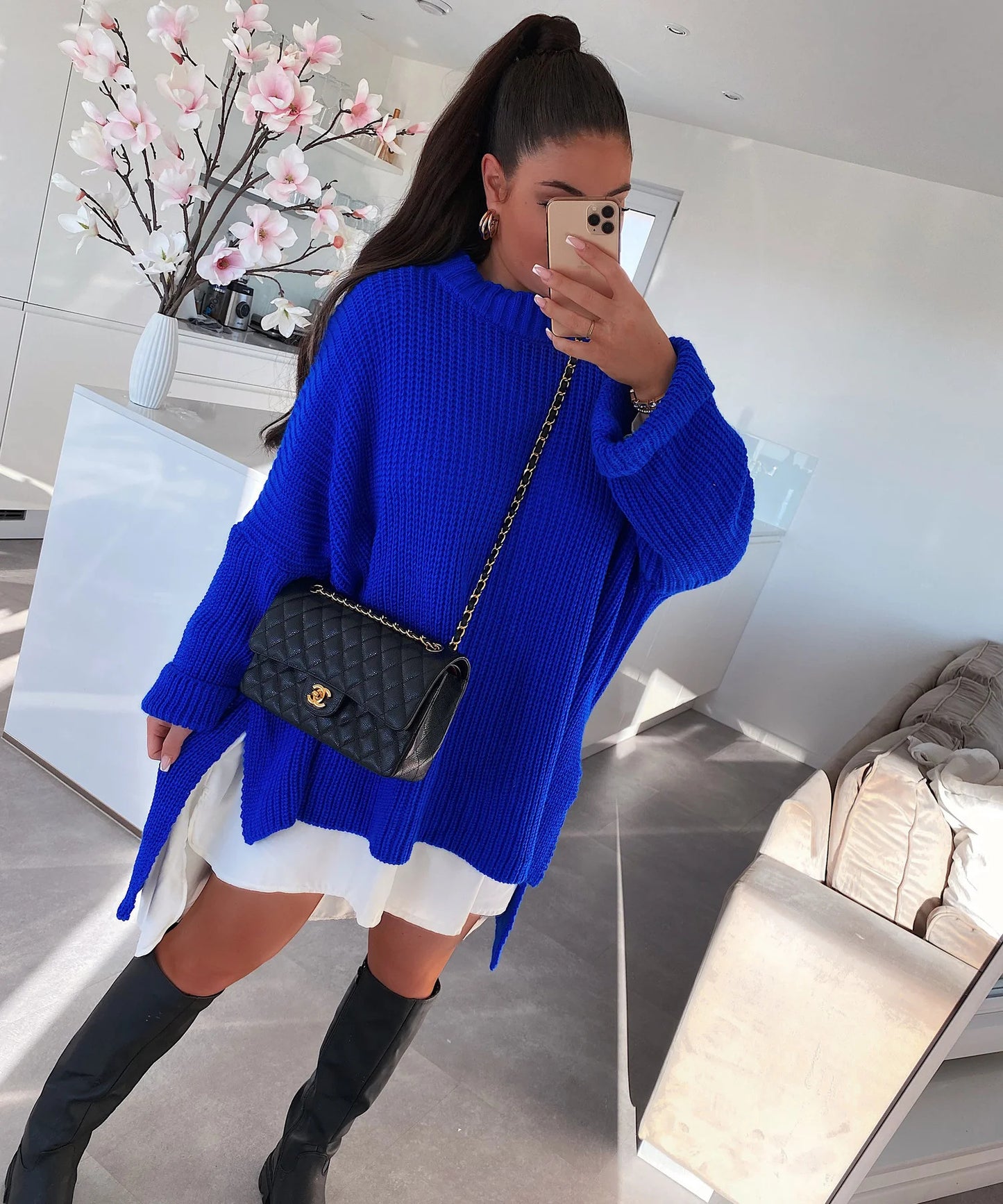 Pull oversized en maille épaisse pour femme avec décolleté en V et coupe décontractée Chic und Stil