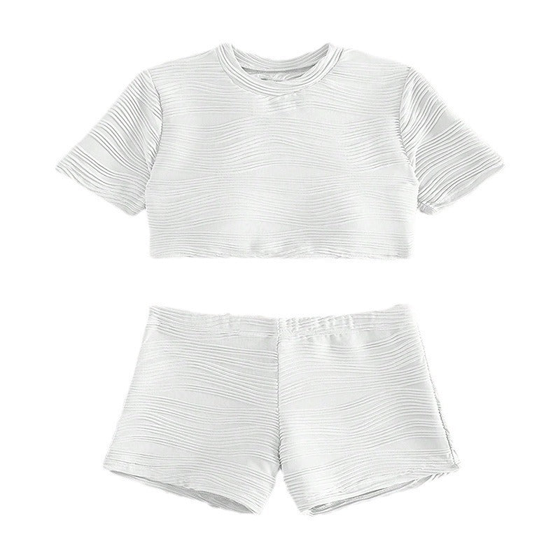 Ladies ribbed texture crop top and high-waisted shorts Chic and Style