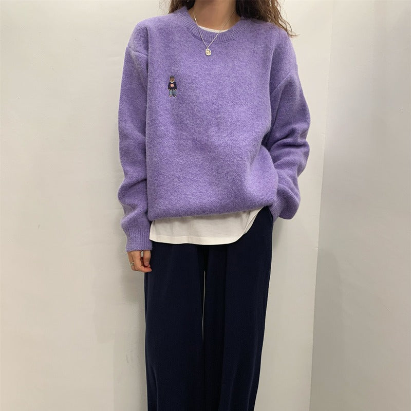 Dames Pull basique confortable avec motif brodé mignon Chic und Stil