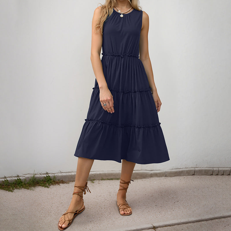 Robe midi sans manches à volants pour femmes Chic und Stil