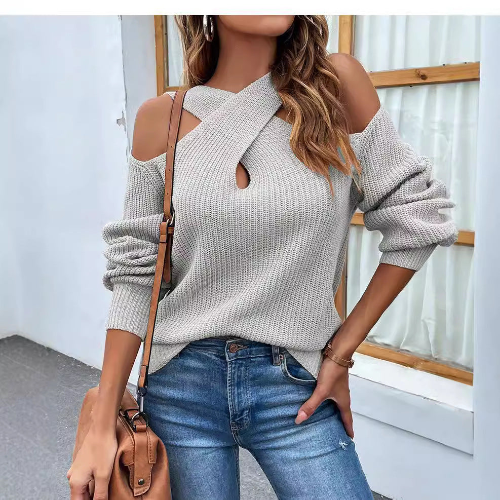 Pull en maille pour femmes avec décolleté asymétrique et épaules dégagées Chic und Stil