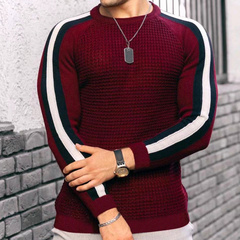 Hommes Pull ras du cou tendance avec surface texturée et rayures contrastées Chic und Stil