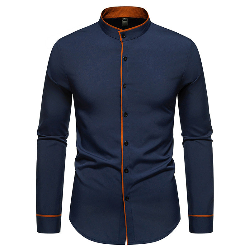 Chemise à manches longues pour hommes avec col montant moderne et détails brodés Chic und Stil
