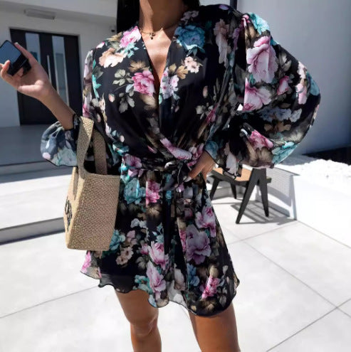 Robe portefeuille florale pour femme avec ceinture ajustable Chic und Stil