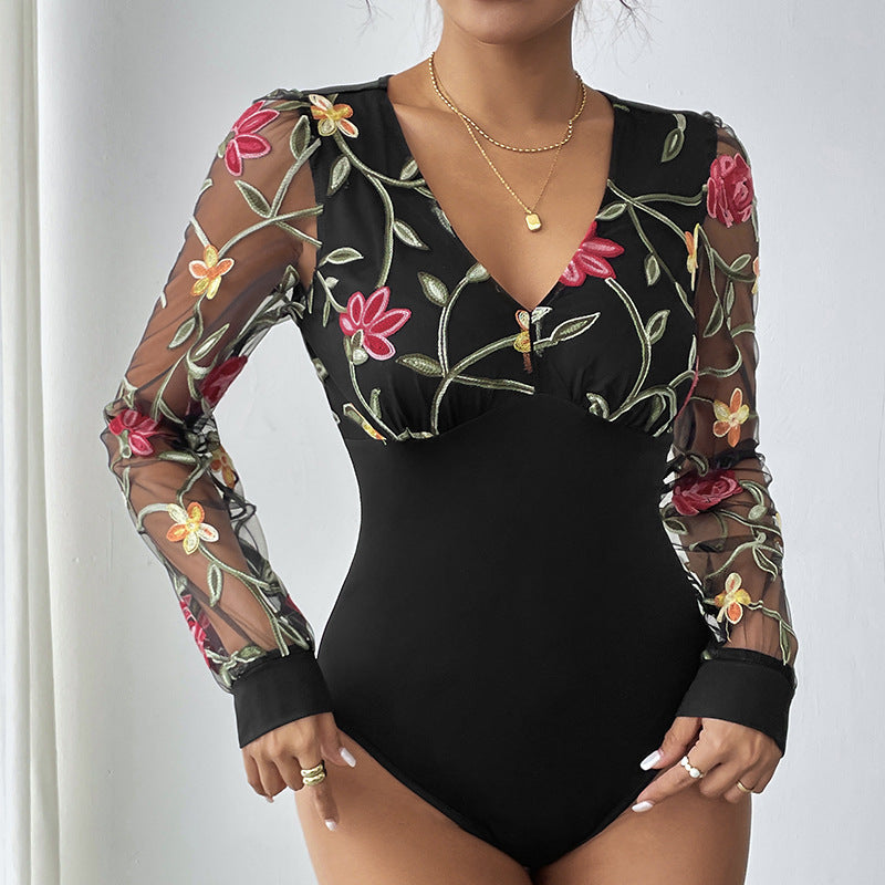 Body à motifs floraux brodé pour femme Chic und Stil