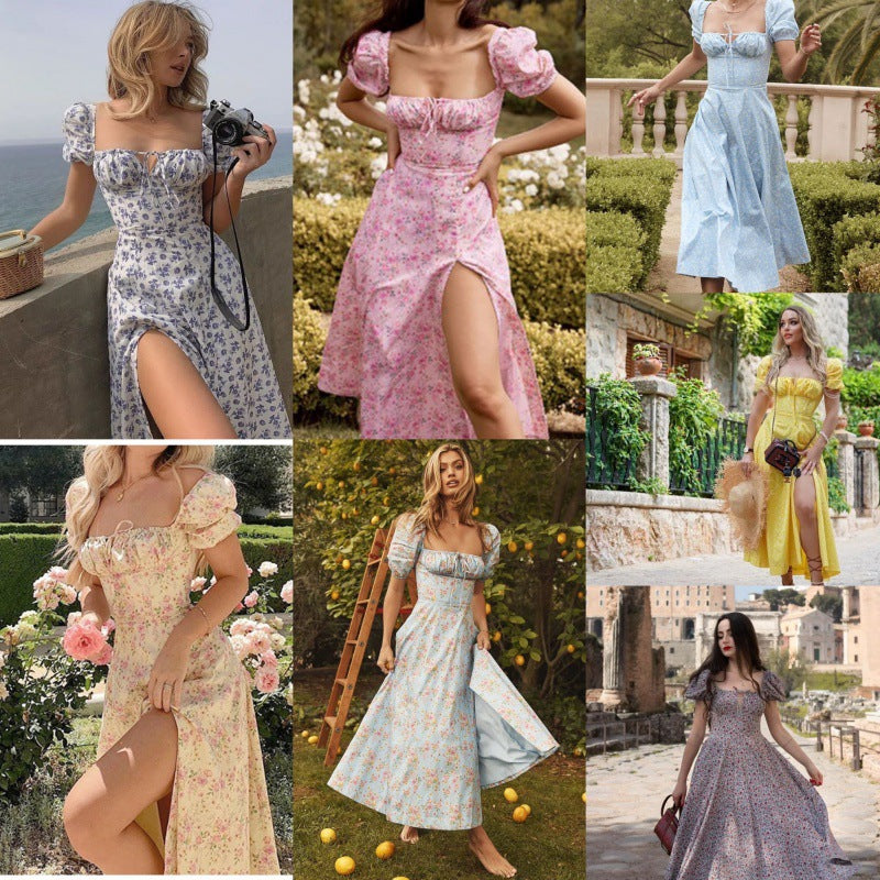 Robe Midi Femme avec Manches Bouffantes et Motif Floral Chic und Stil