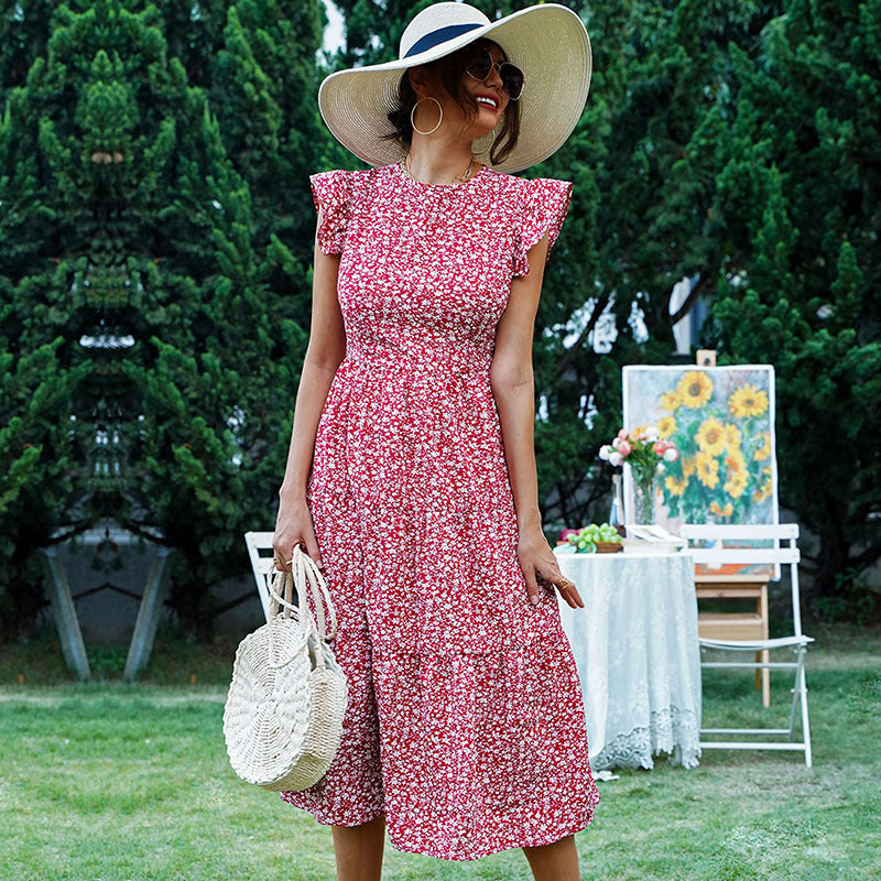 Femme Floral Midi Robe Chic und Stil