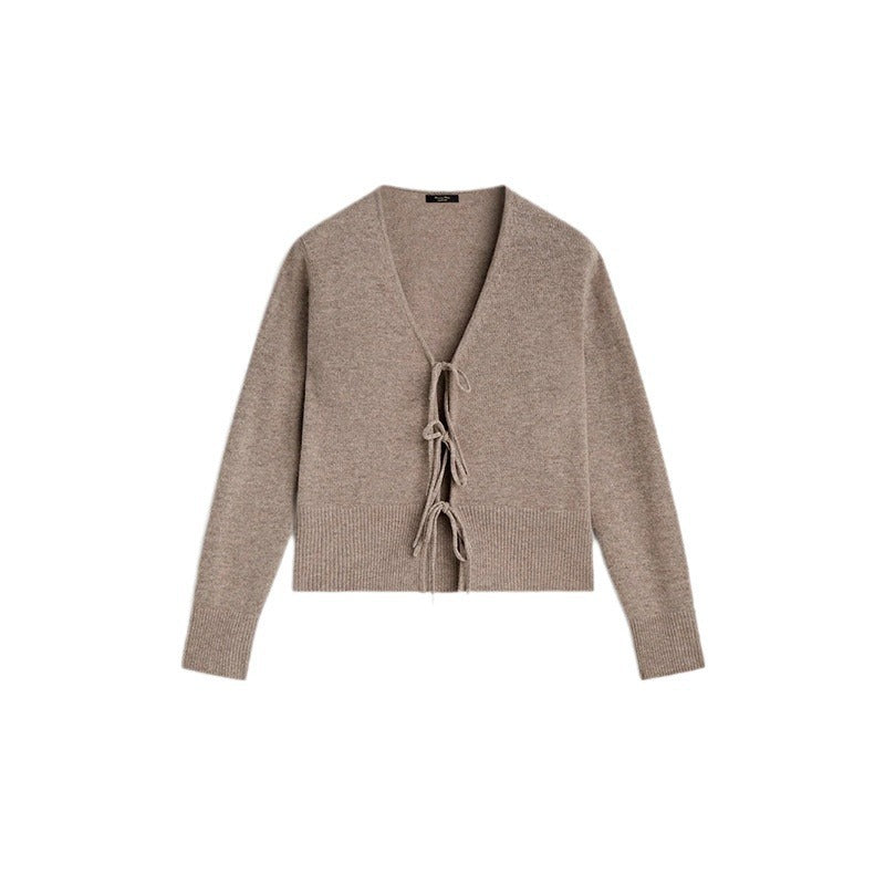 Dames pull-over douillet avec ceinture à nouer et décolleté en V Chic und Stil