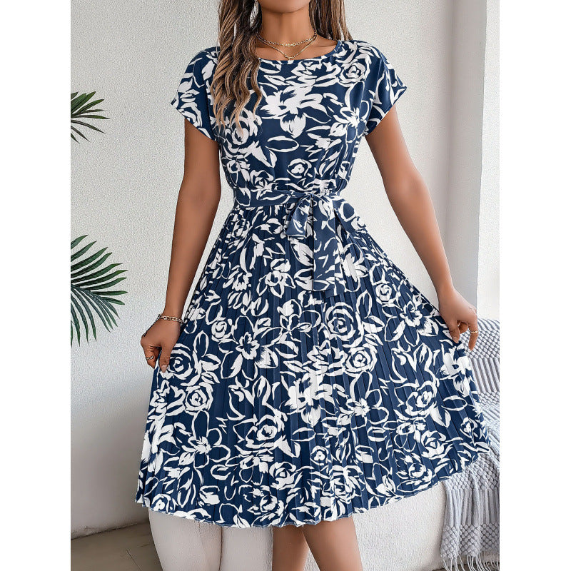 Robe A-ligne à imprimé floral pour dames avec taille ceinturée Chic und Stil