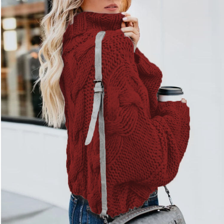 Pull-over à grosse maille pour femmes avec col montant et motif torsadé Chic und Stil
