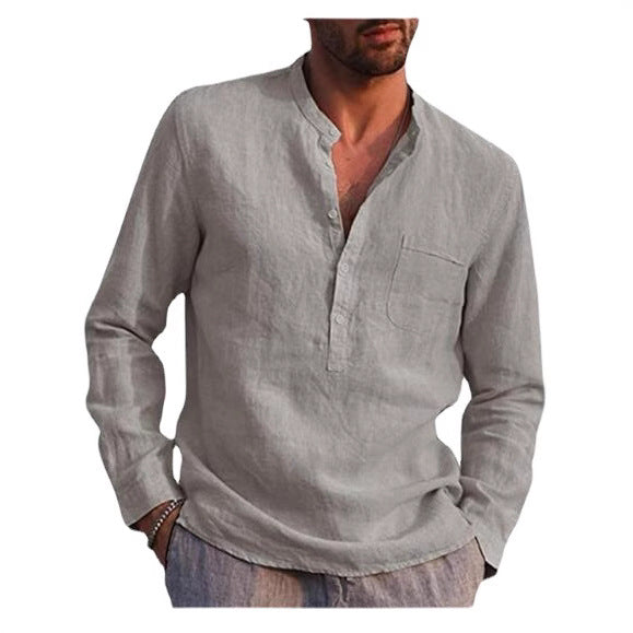 Chemise en lin pour hommes avec col Henley classique et poche poitrine Chic und Stil