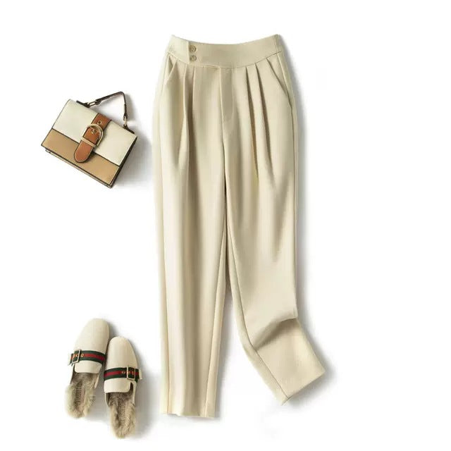 Pantalons plissés ajustés taille haute pour femmes Chic und Stil