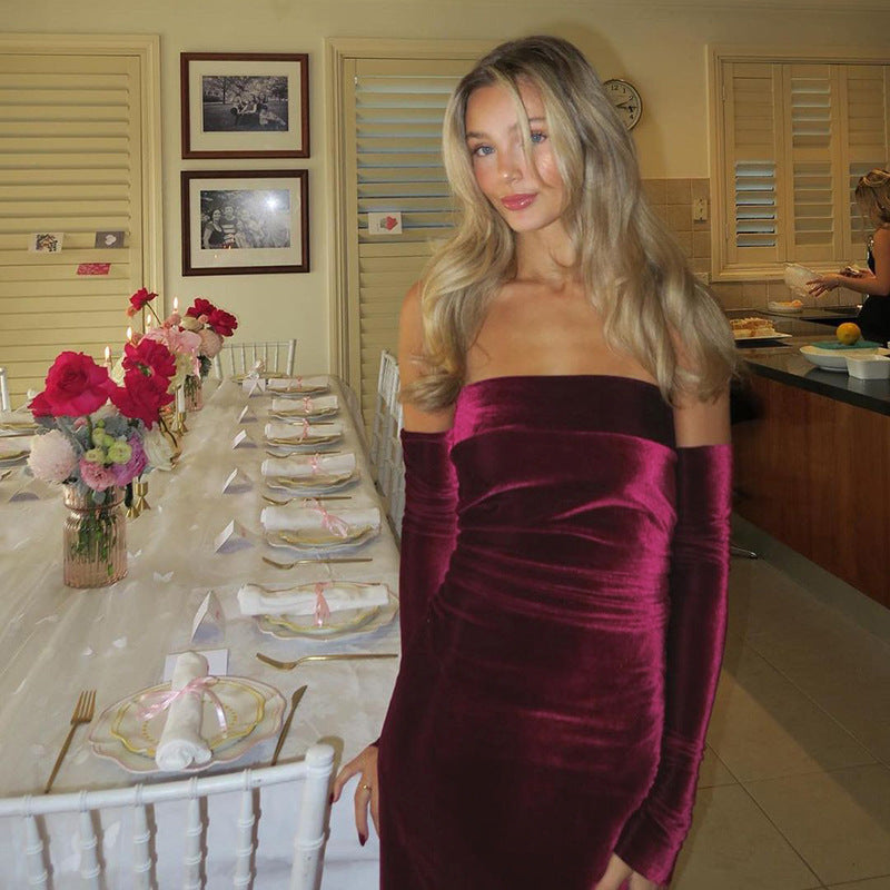 Robe de soirée off-shoulder en velours pour femmes Chic und Stil