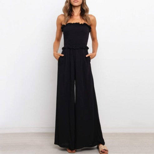 Salopette sans bretelles pour femmes avec jambe large et bordure à volants Chic und Stil