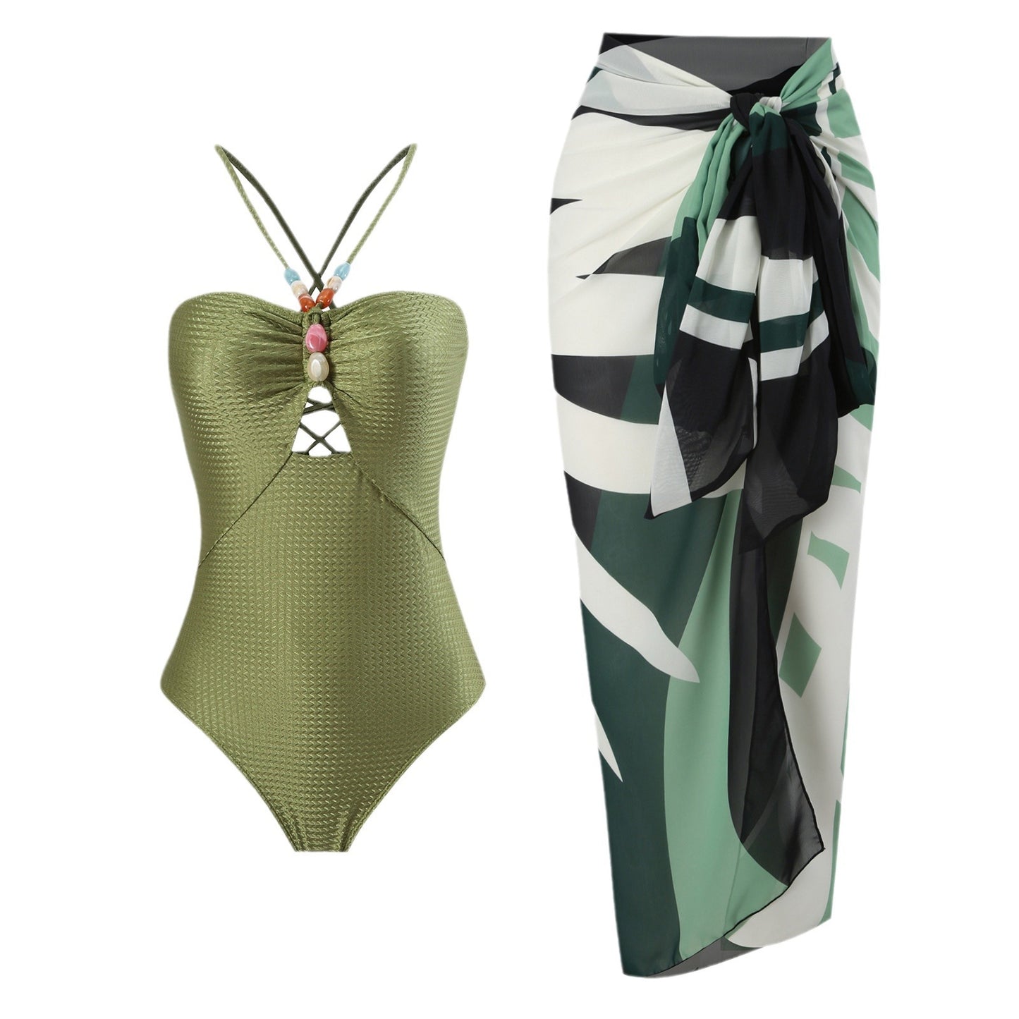 Maillot de bain une pièce pour femmes avec des accents en perles décoratives et une élégante jupe maxi Chic und Stil
