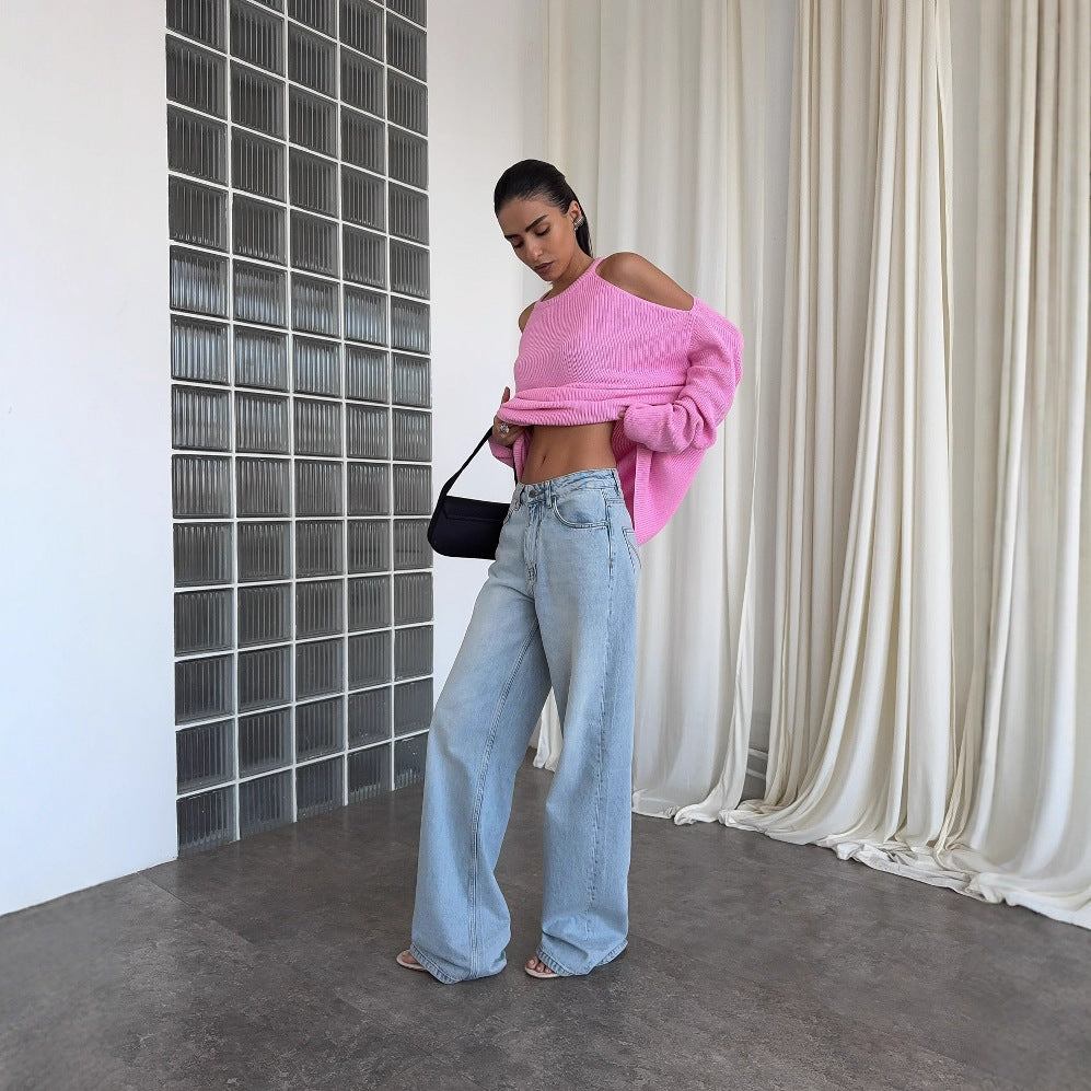 Pull-over en tricot décontracté pour femmes avec design d'épaule ouverte et motif côtelé doux Chic und Stil