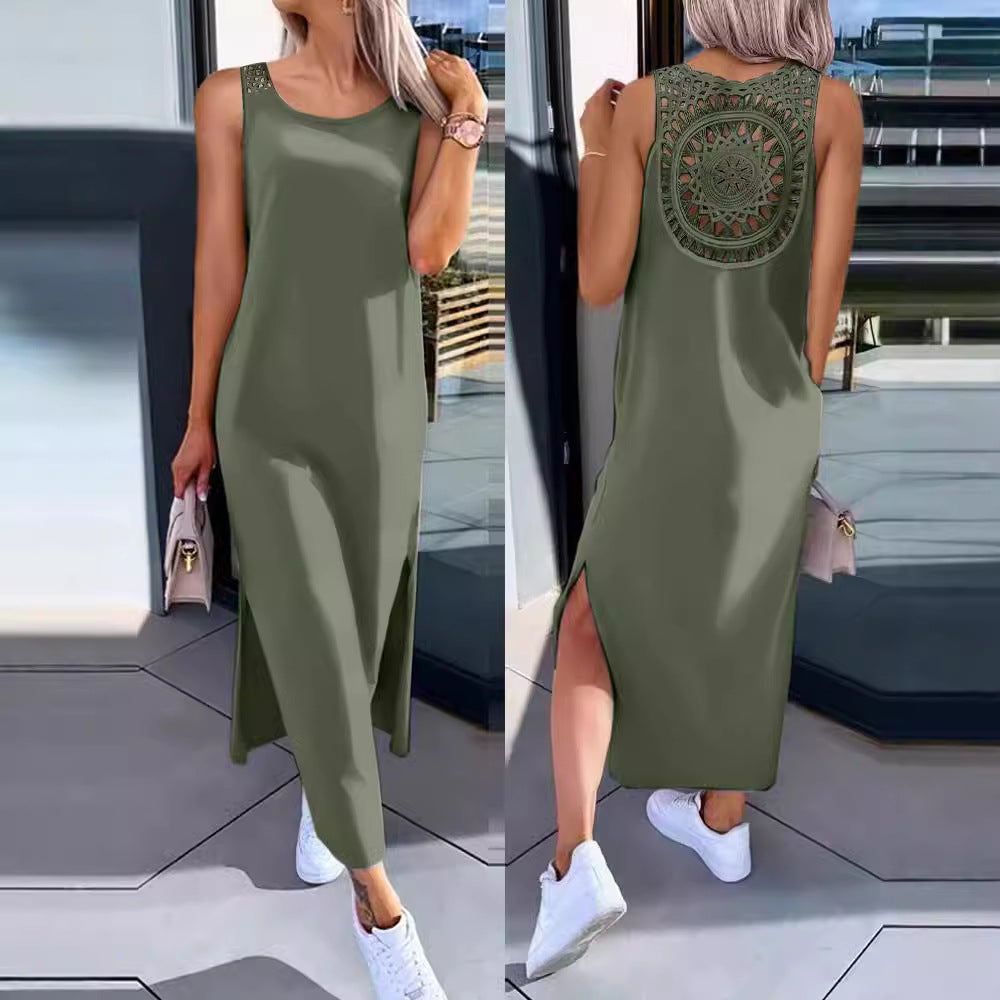 Robe maxi en crochet à dos boho pour femmes Chic und Stil
