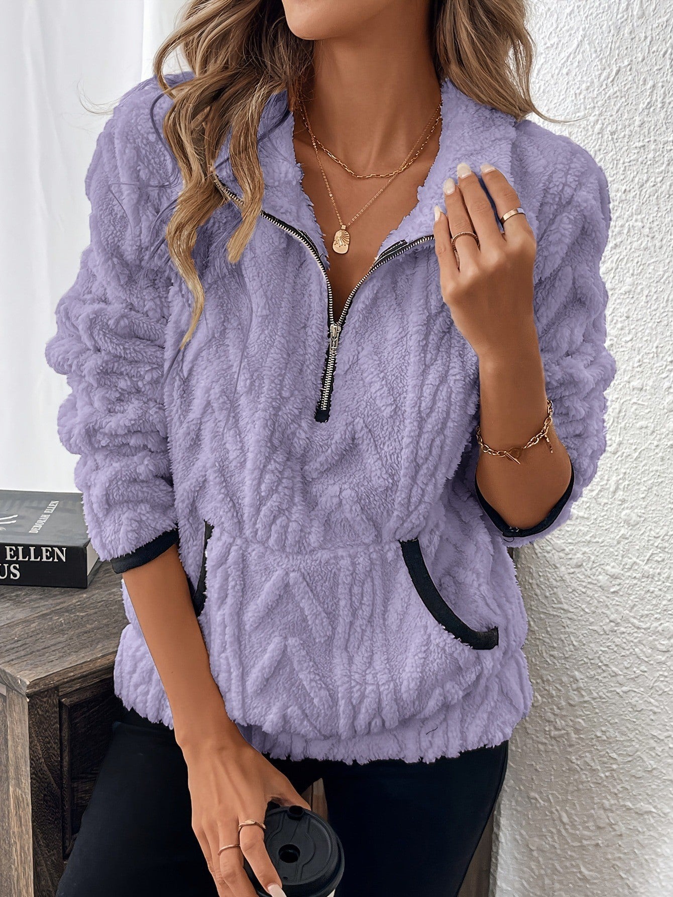 Pull en polaire pour femmes au design tricot moderne avec fermeture éclair Chic und Stil