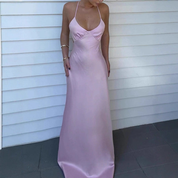 Dames Robe Maxi Élégante avec Décolleté en V Profond et Bretelles Spaghetti Réglables Chic und Stil