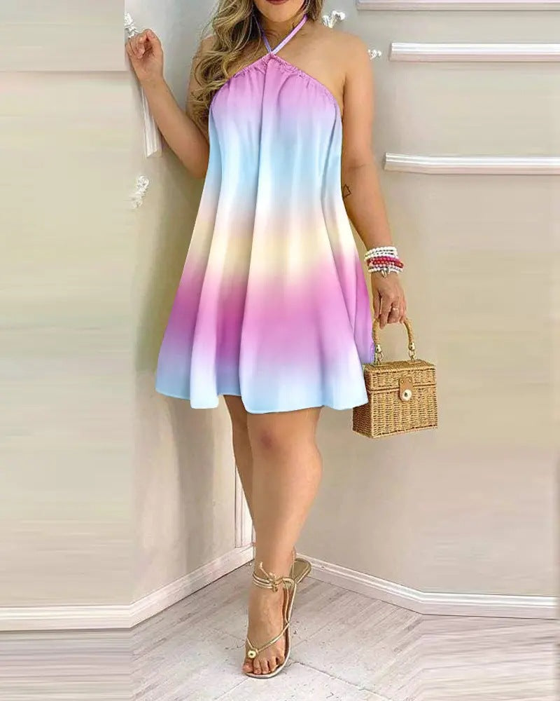 Women Halter Neck Floral A-Line Dress Chic und Stil