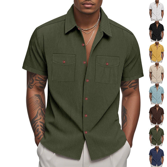 Chemise à manches courtes pour hommes avec un motif rayé pratique et deux poches poitrine Chic und Stil