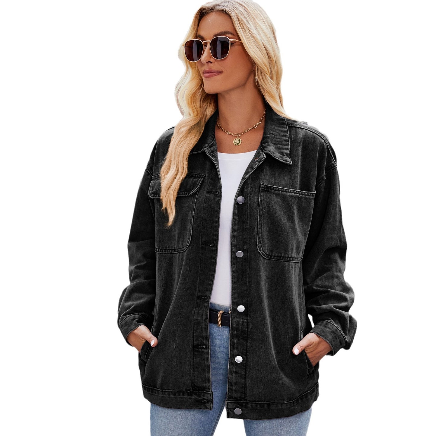 Veste en denim pour femmes au style oversize décontracté avec poches pratiques Chic und Stil