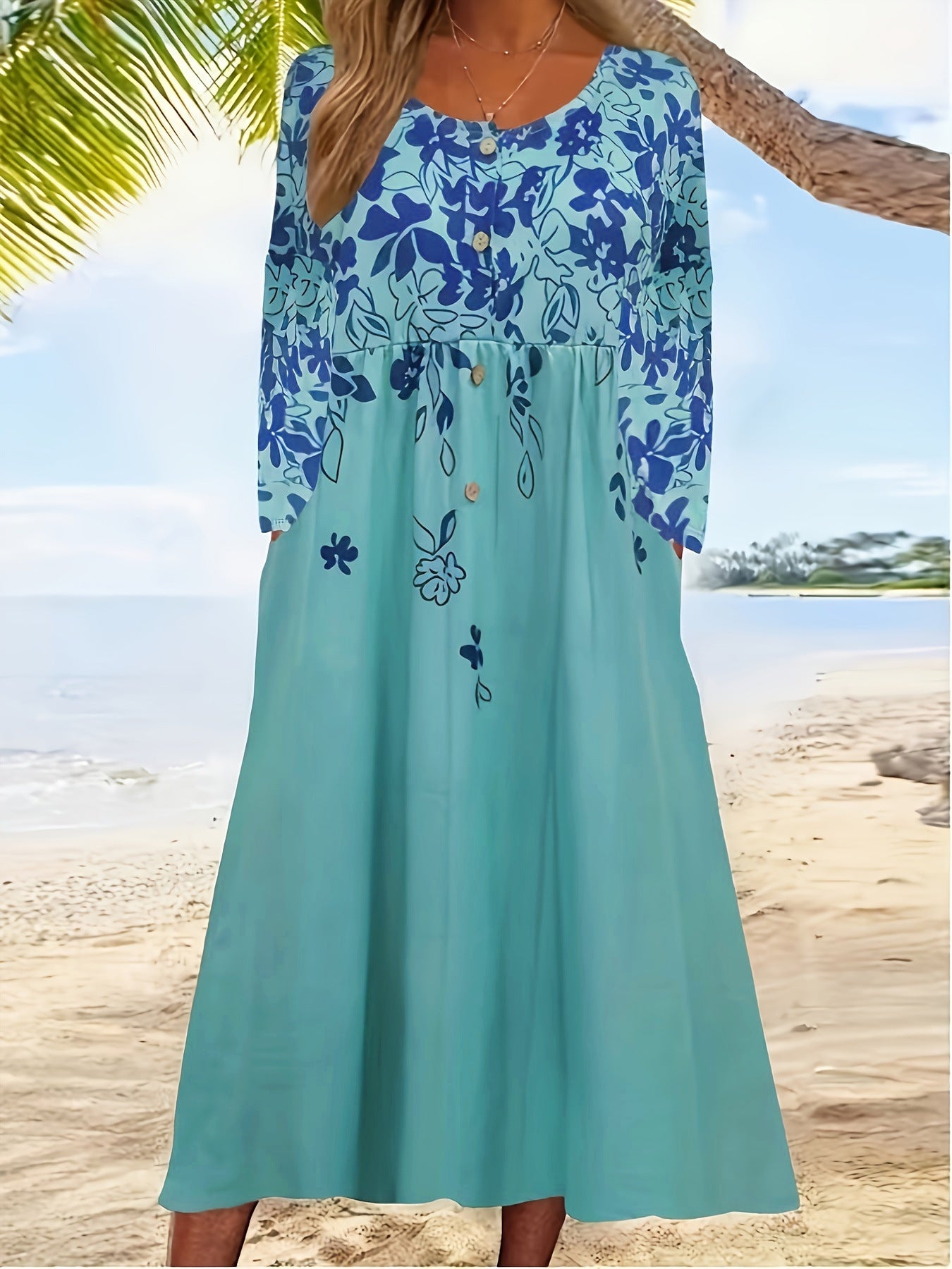 Robe maxi femme avec design floral et détails de boutons élégants Chic und Stil