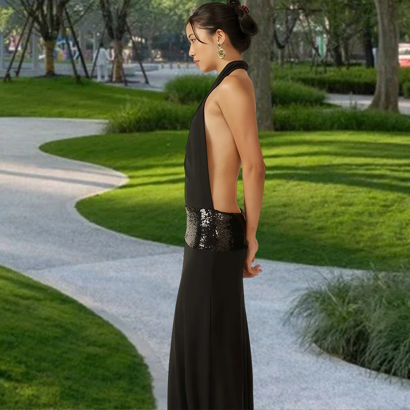 Dames Élégante Robe de Soirée avec Ceinture Pailletée Chic und Stil