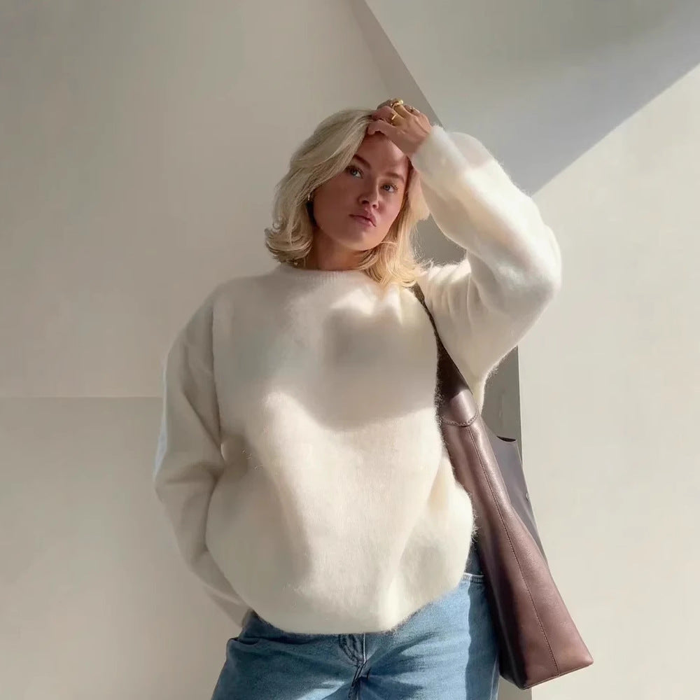 Pull-over en tricot surdimensionné pour dames en matériau doux avec encolure ronde et coupe décontractée Chic und Stil