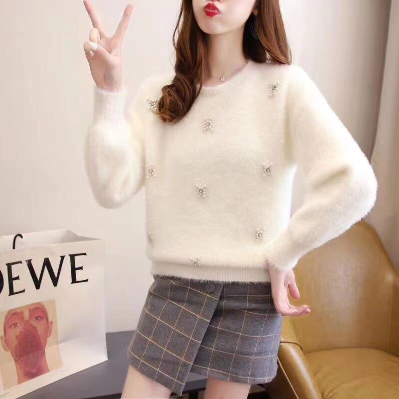 Femmes pull doux avec élégantes appliqués en perles Chic und Stil