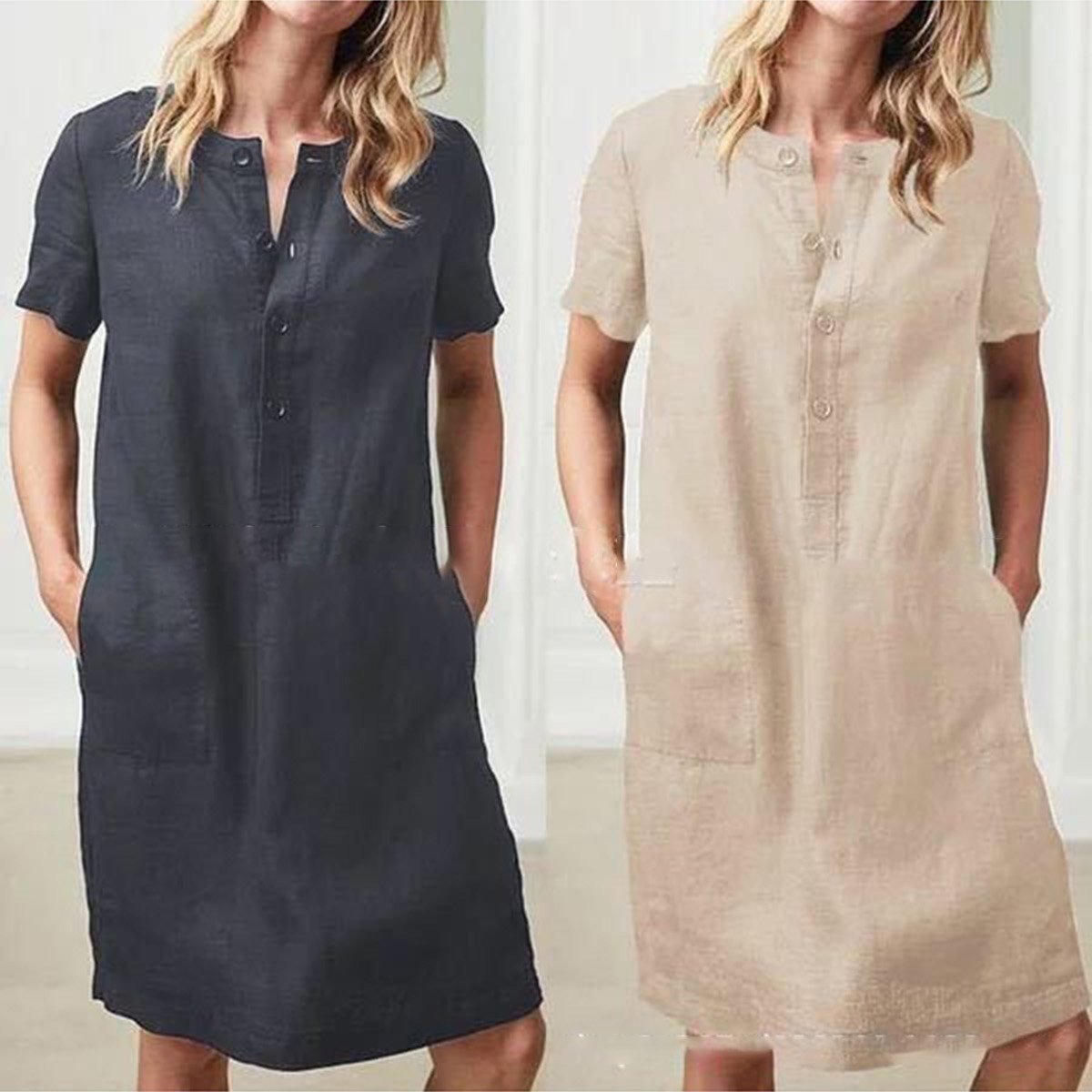 Robe chemise pour femmes avec poches pratiques et patte de boutonnage Chic und Stil