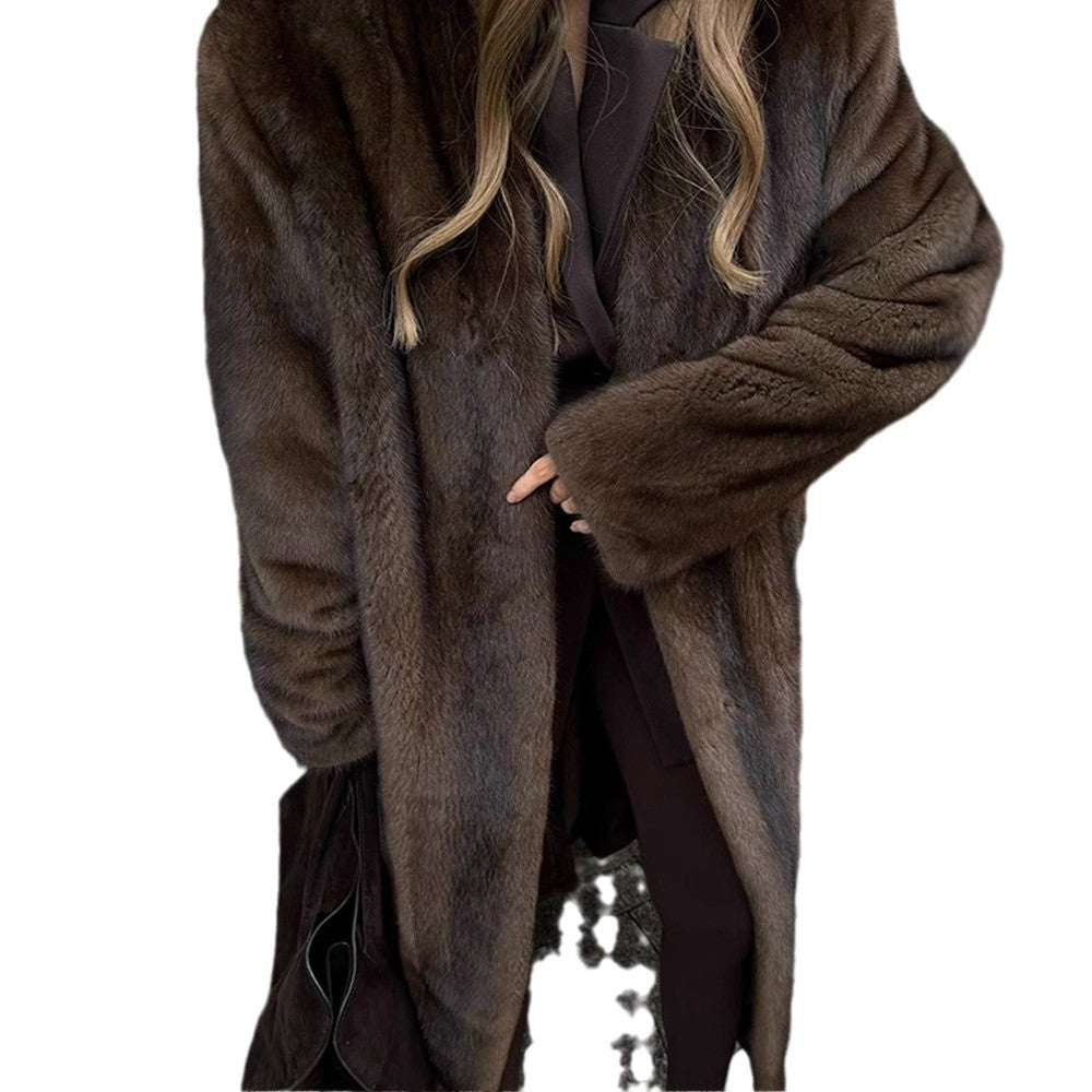 Dames élégant et moelleux long manteau en fausse fourrure Chic und Stil