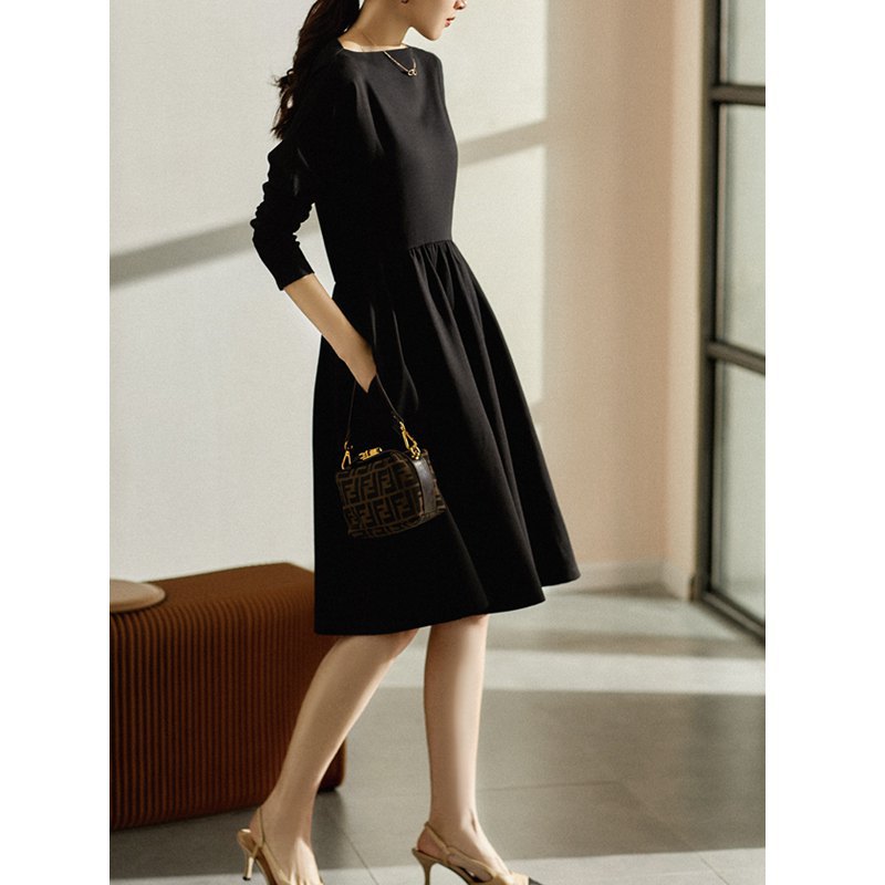 Robe midi A-line pour femme avec manches longues Chic und Stil