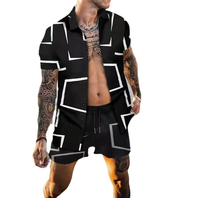 Homme T-shirt graphique à manches courtes été et ensemble de shorts Chic und Stil