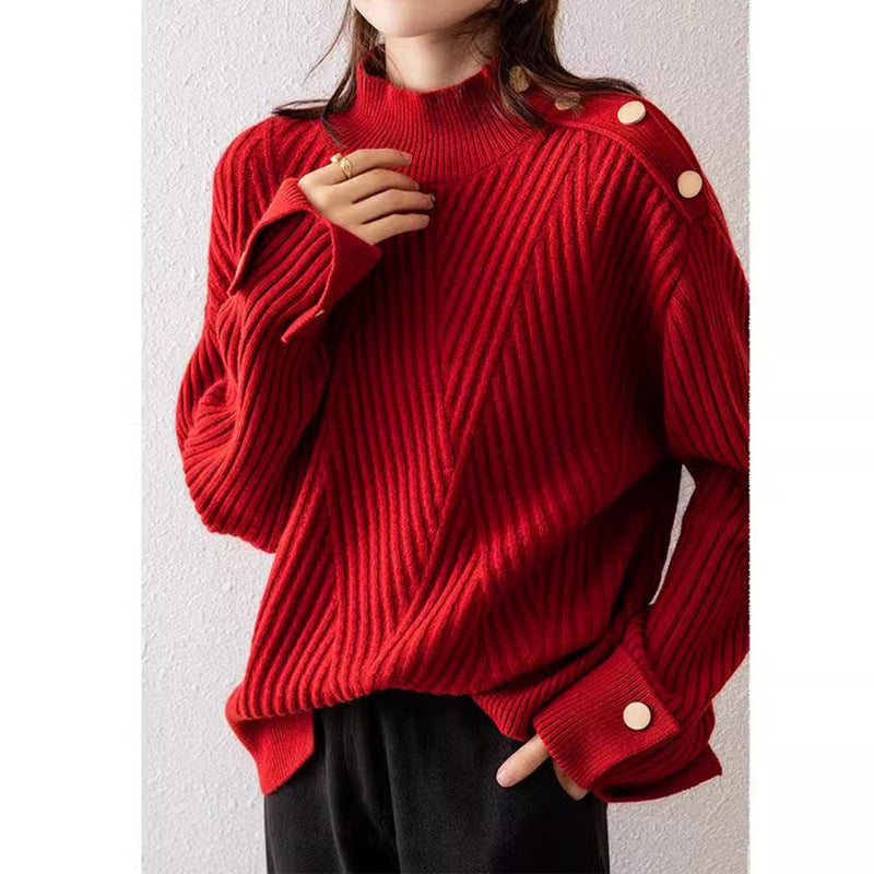 Pull en tricot côtelé pour femme avec détail de bouton Chic und Stil