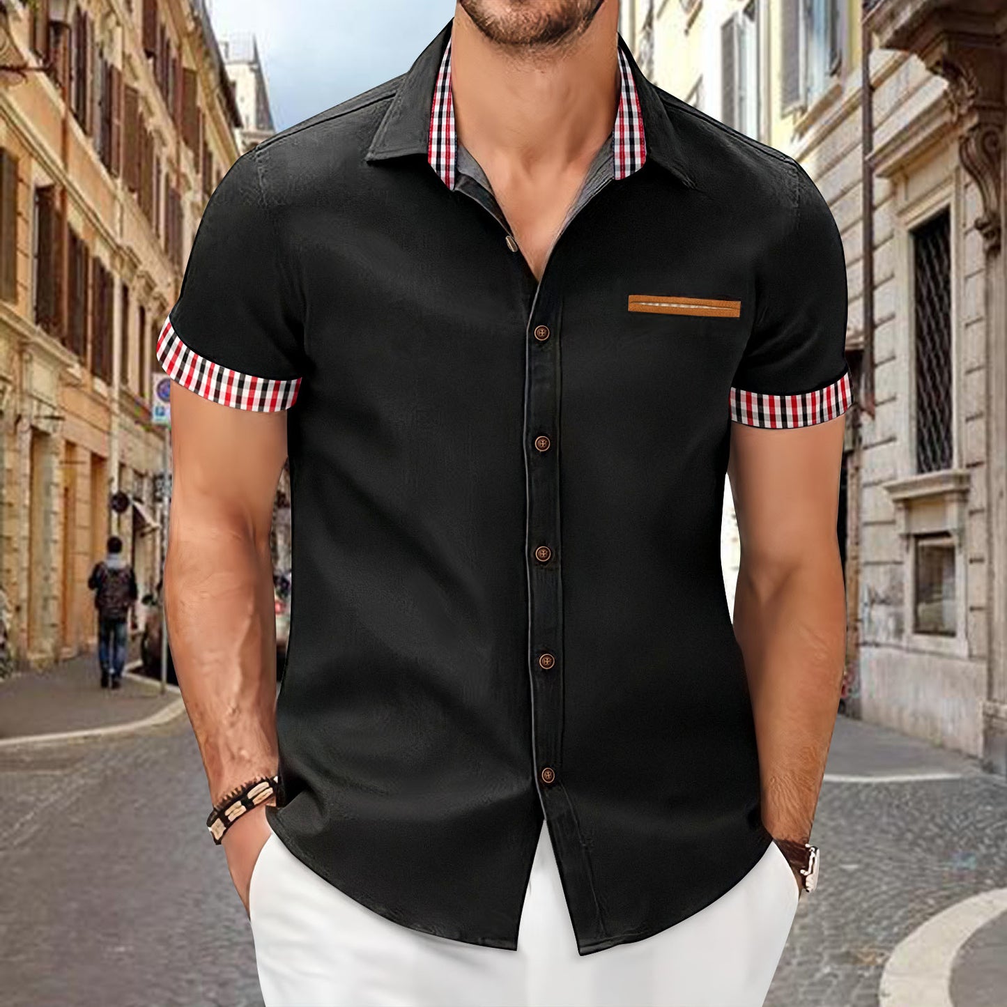 Chemise de loisirs à manches courtes pour hommes avec détails contrastés Chic und Stil