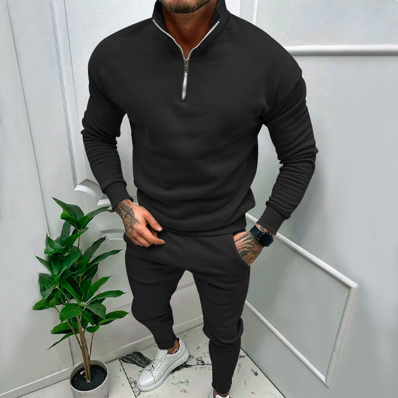 Pull-over en fleece sportif pour hommes avec fermeture éclair courte et coupe à la mode Chic und Stil