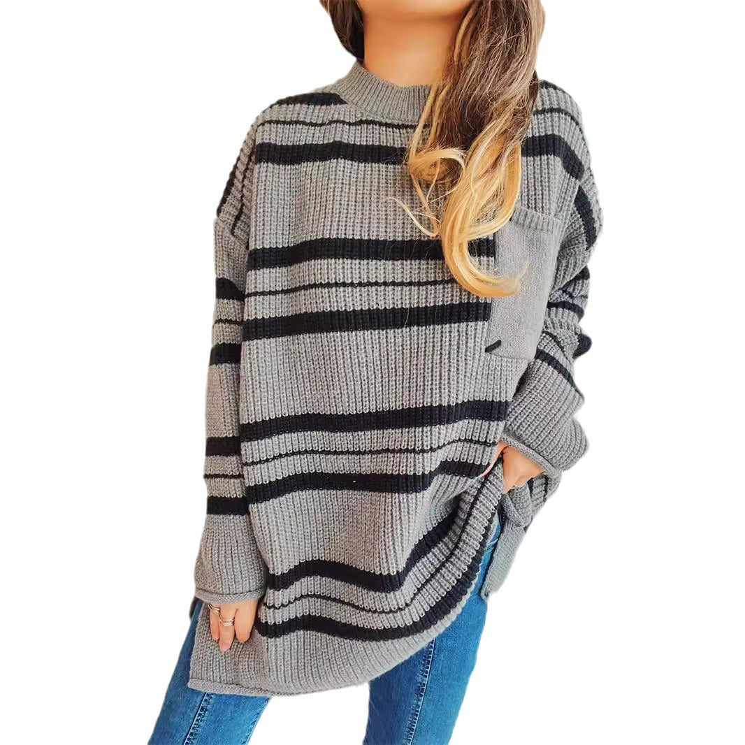 Pull en tricot décontracté pour femmes avec un motif rayé moderne Chic und Stil