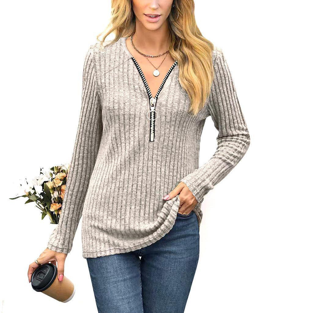 Pull femme avec zipper de haute qualité et design en côtes fines Chic et Stil
